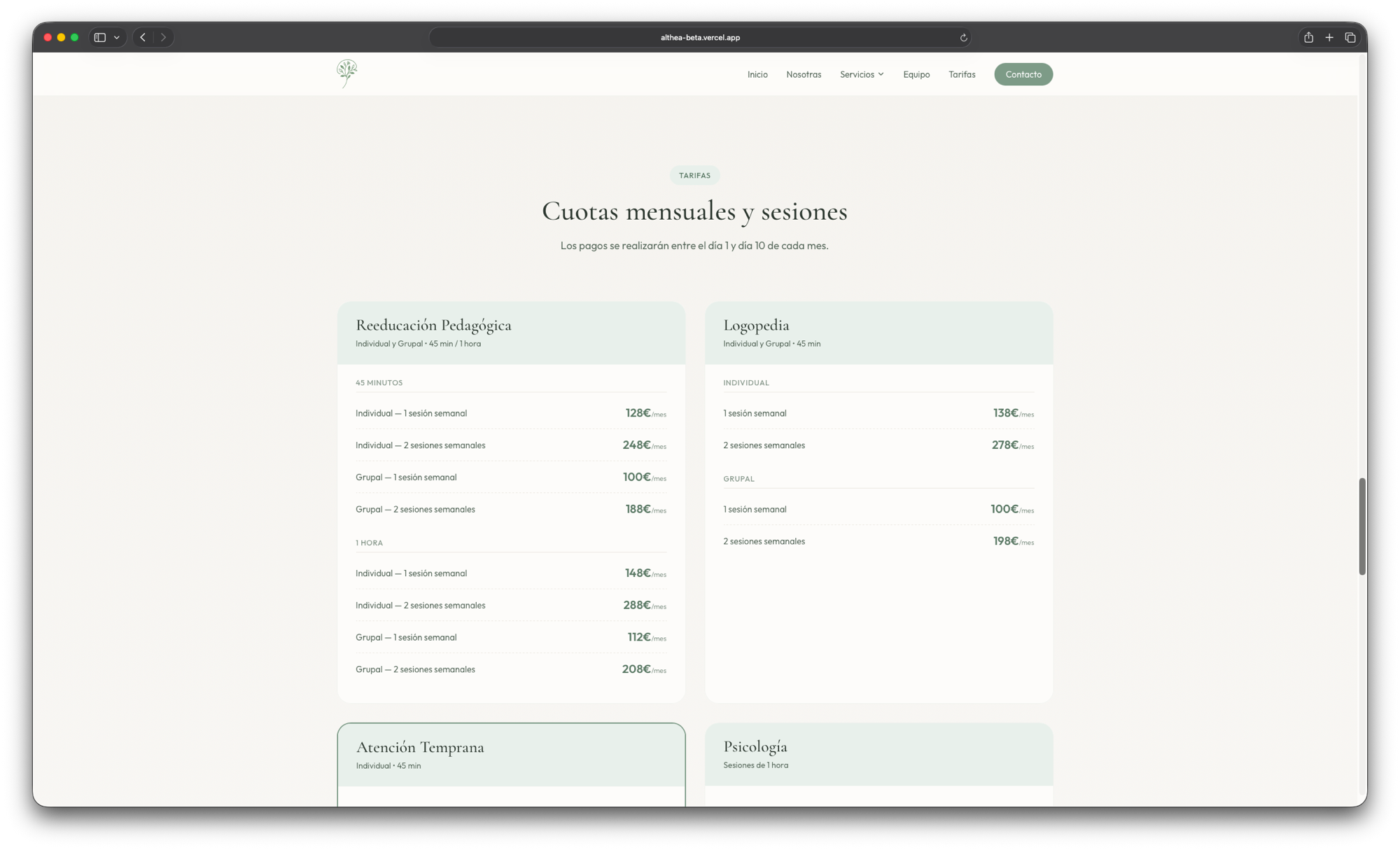 Althea pricing section