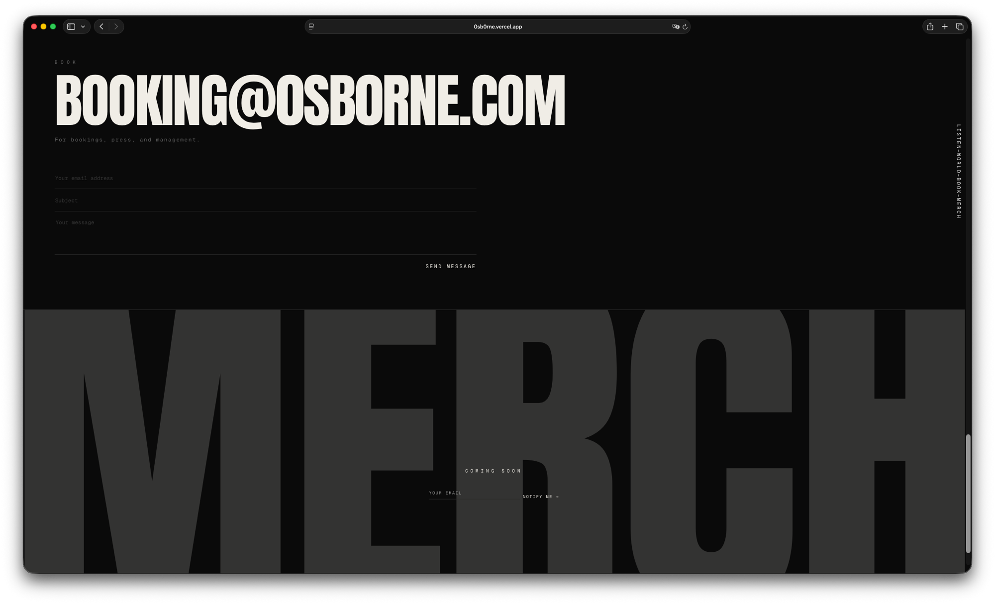 Osborne booking and merch
