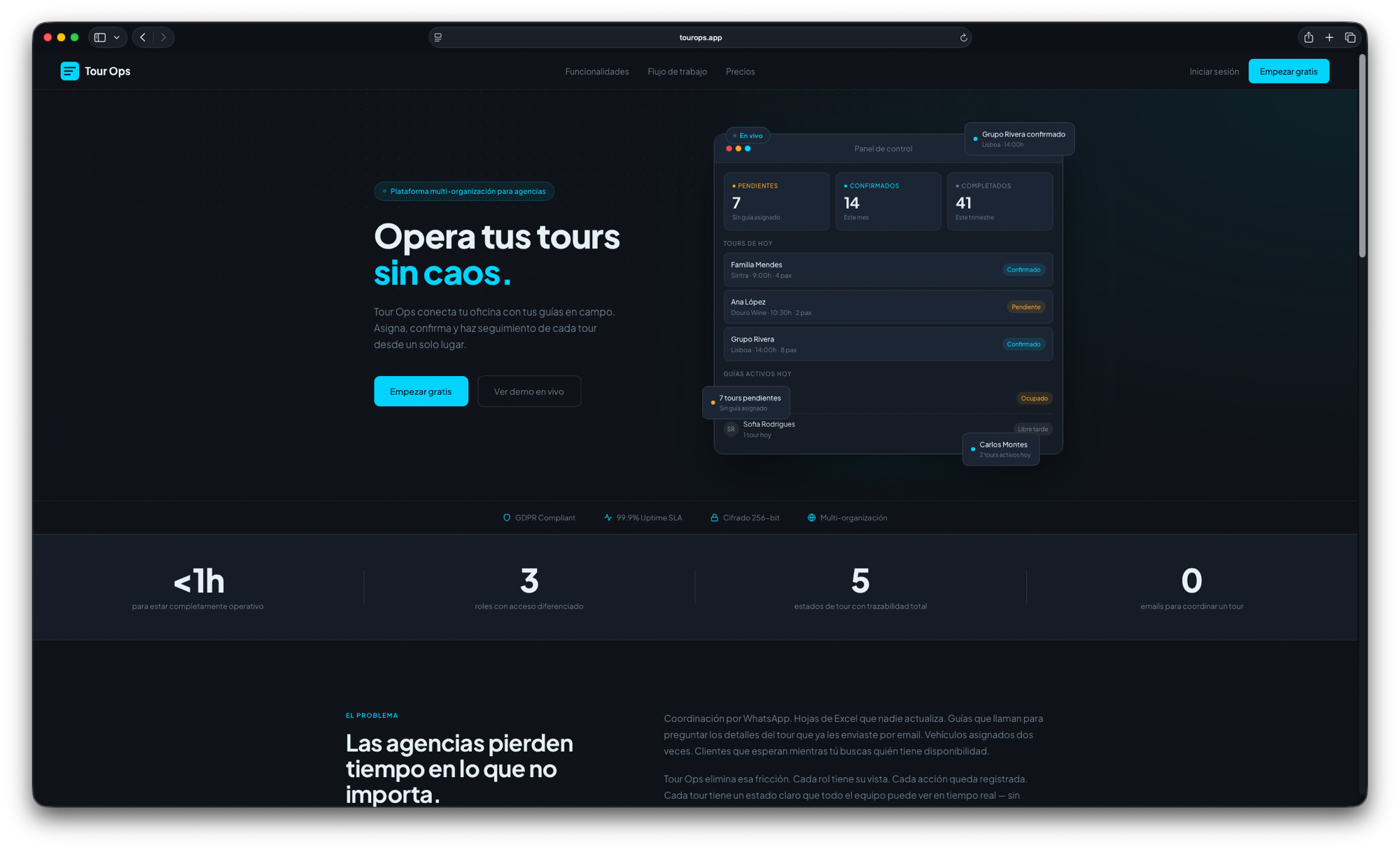 Tour Ops hero section