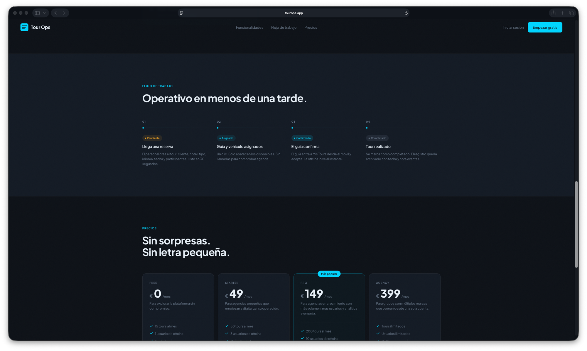 Tour Ops features section