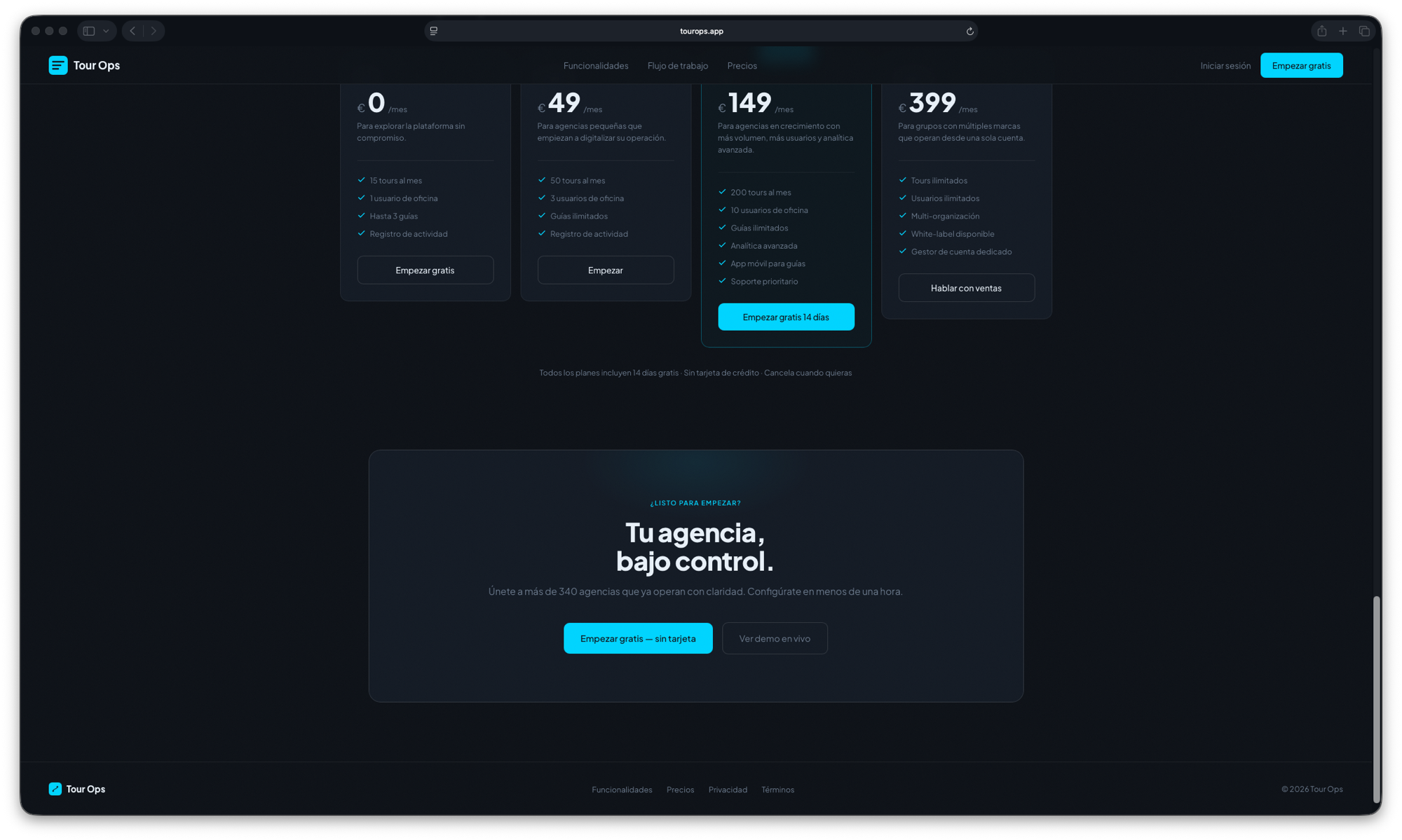 Tour Ops pricing section